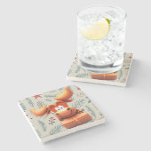 クリスマスパターンにギフトをあげた漫画のムース ストーンコースター (横)