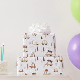 クリスマスパターンに車で家に帰る ラッピングペーパー