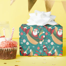 クリスマスパターンのサンタ ラッピングペーパー