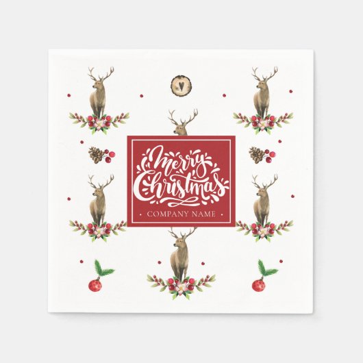 クリスマスパターンの鹿パーソナライズされた会社 スタンダードカクテルナプキン (正面)
