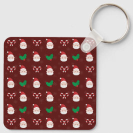 クリスマスパターンアルミスクエアキーチェーン キーホルダー
