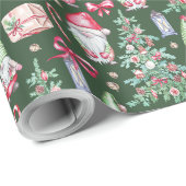 クリスマスパターンウォーターカラーギフト ラッピングペーパー (ロールコーナー)