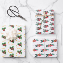 クリスマスパターンオーナメント墨汁 ラッピングペーパーシート