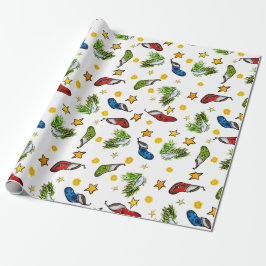 クリスマスパターンオーナメント墨汁 ラッピングペーパー