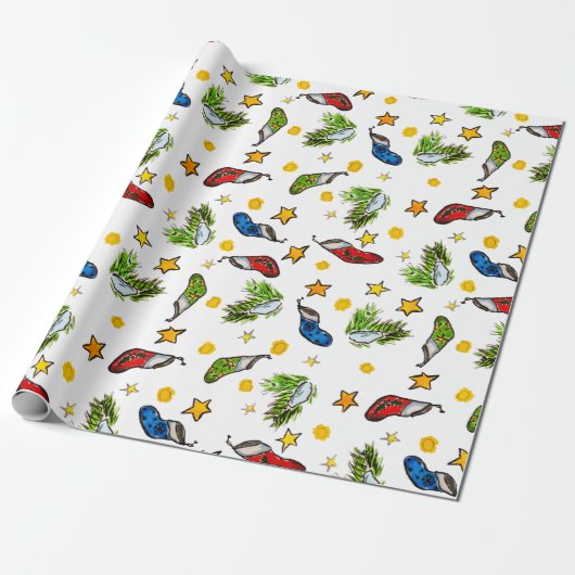 クリスマスパターンオーナメント墨汁 ラッピングペーパー (アンロールド)
