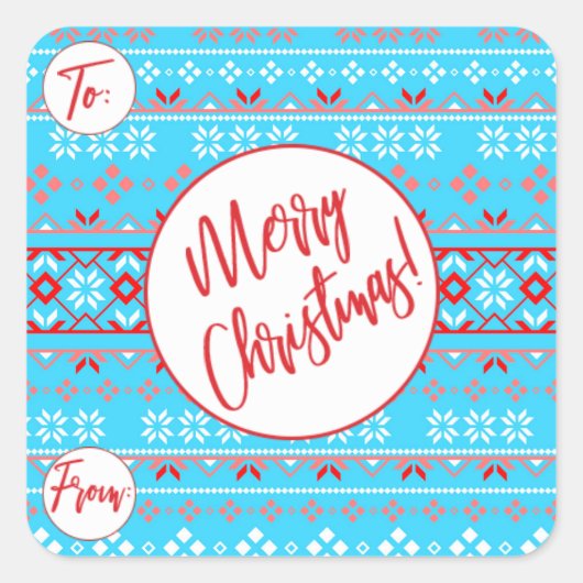 クリスマスパターンギフトシール(青) スクエアシール (正面)