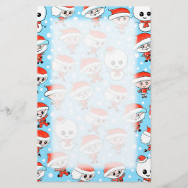 クリスマスパターンサンタとブルーの雪だるま。 便箋