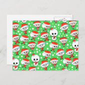 クリスマスパターンサンタと緑の雪だるま。 シーズンポストカード (正面/裏面)