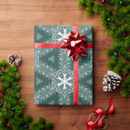 クリスマスパターンスノーフレークスホワイトグリーンラグジュアリー ラッピングペーパー