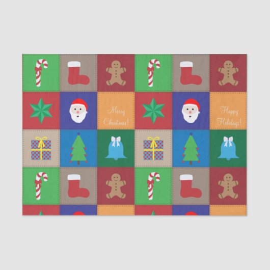 クリスマスパターンティッシュペーパー- カラフル 薄葉紙 (正面)