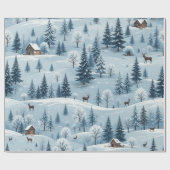クリスマスパターンデザイン白と青 ラッピングペーパー (フラット)