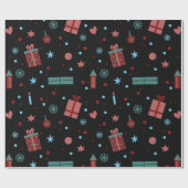 クリスマスパターンブラック ラッピングペーパー (フラット)