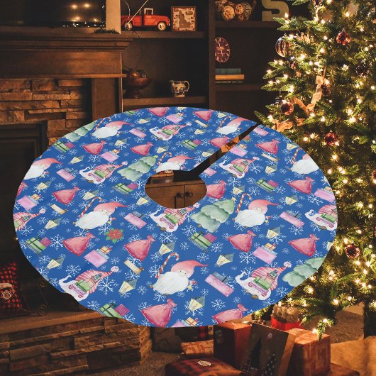 クリスマスパターンブルーサンタ格言 ブラッシュドポリエステルツリースカート