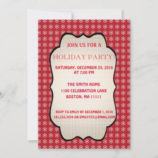 クリスマスパターンホリデースノーフレークパーティー 招待状 (正面)