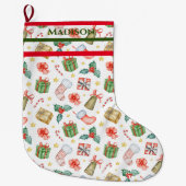 クリスマスパターンホリデーレッド&グリーン ラージクリスマスストッキング (正面)