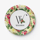 クリスマスパターンモノグラムイニシャルW パーソナライズされた ペーパープレート (正面)