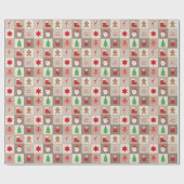 クリスマスパターンラッピング紙 – ベージュ ラッピングペーパー (フラット)