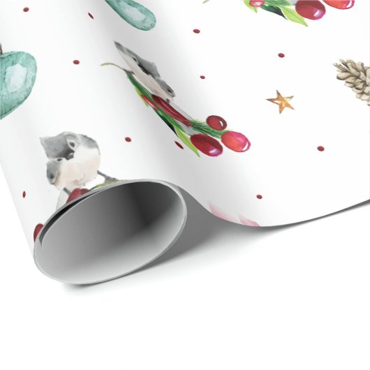 クリスマスパターン冬の鳥の水色 ラッピングペーパー (ロールコーナー)
