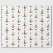 クリスマスパターン冬の鹿の水色 ラッピングペーパー (フラット)