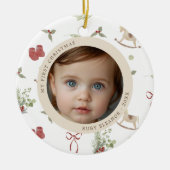 クリスマスパターン初めてのクリスマス写真 セラミックオーナメント (正面)
