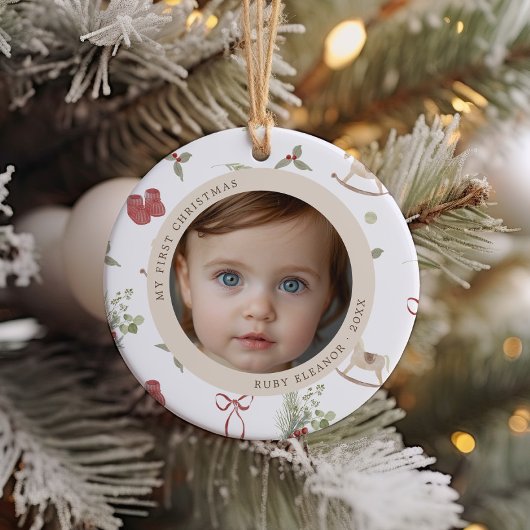 クリスマスパターン初めてのクリスマス写真 セラミックオーナメント