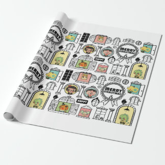 クリスマスパターン動物の窓のデザイン ラッピングペーパー