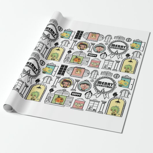 クリスマスパターン動物の窓のデザイン ラッピングペーパー (アンロールド)