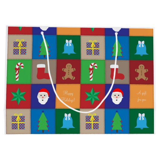 クリスマスパターン大抱き枕カラフル- ラージペーパーバッグ (裏面)