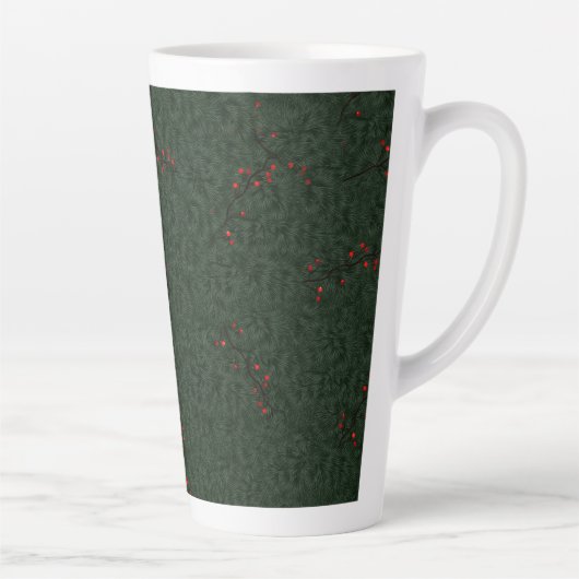 クリスマスパターン松の葉と赤い果実 カフェラテマグ (右)