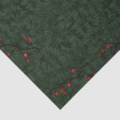 クリスマスパターン松の葉と赤い果実 薄葉紙 (詳細)
