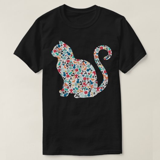 クリスマスパターン猫のクリスマス Tシャツ (デザイン正面)