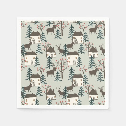 クリスマスパターン紙ナプキン スタンダードカクテルナプキン (正面)