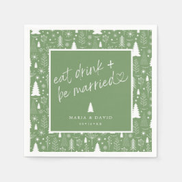 クリスマスパターン紙 Eat Drink and Be Married スタンダードカクテルナプキン