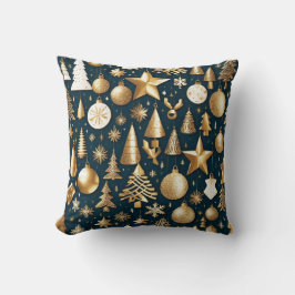 クリスマスパターン金ゴールドとブラックオーナメントの装飾 クッション