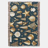 クリスマスパターン金ゴールドとブラックオーナメントの装飾 スローブランケット (正面縦)