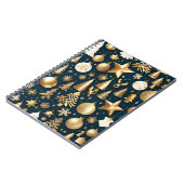 クリスマスパターン金ゴールドとブラックオーナメントの装飾 ノートブック (左側)