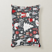 クリスマスパターン雪だるまサンタの木の灰色の装飾 アクセントクッション (正面(垂直))