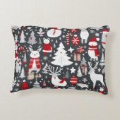 クリスマスパターン雪だるまサンタの木の灰色の装飾 アクセントクッション (裏面)