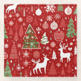 クリスマスパターン雪だるまサンタの木の灰色の装飾 ガラスコースター