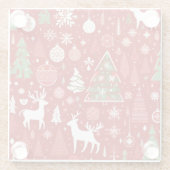 クリスマスパターン雪だるまサンタの木の灰色の装飾 ガラスコースター (裏面)