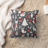 クリスマスパターン雪だるまサンタの木の灰色の装飾 クッション (ブランケット)