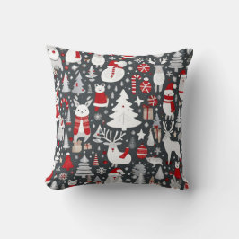 クリスマスパターン雪だるまサンタの木の灰色の装飾 クッション