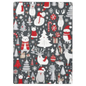 クリスマスパターン雪だるまサンタの木の灰色の装飾 クリップボード (裏面)