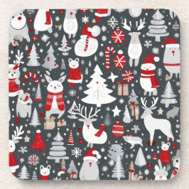クリスマスパターン雪だるまサンタの木の灰色の装飾 コースター