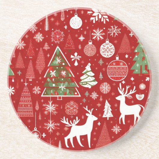 クリスマスパターン雪だるまサンタの木の灰色の装飾 コースター (正面)