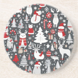クリスマスパターン雪だるまサンタの木の灰色の装飾 コースター