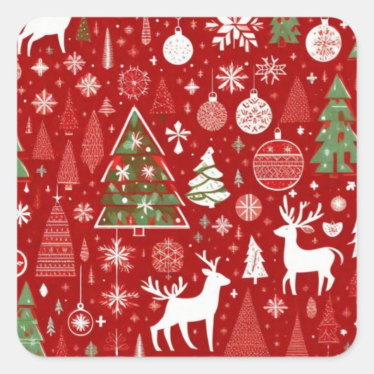 クリスマスパターン雪だるまサンタの木の灰色の装飾 スクエアシール (正面)