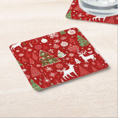クリスマスパターン雪だるまサンタの木の灰色の装飾 スクエアペーパーコースター (アングル)