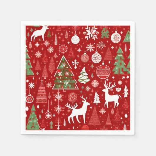 クリスマスパターン雪だるまサンタの木の灰色の装飾 スタンダードカクテルナプキン (正面)