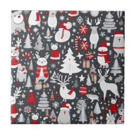 クリスマスパターン雪だるまサンタの木の灰色の装飾 タイル